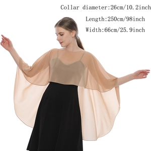 Size chart showing dimensions of the sheer apricot chiffon shawl for evening dresses