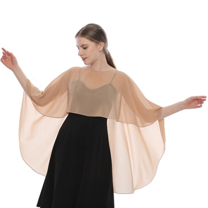 Elegant camel chiffon shawl wrap for evening dresses and bridal wear over black gown