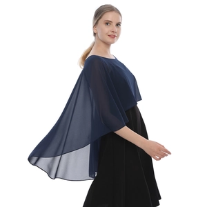 Close-up of lightweight navy blue chiffon shawl with fine hemmed edges for evening dresses