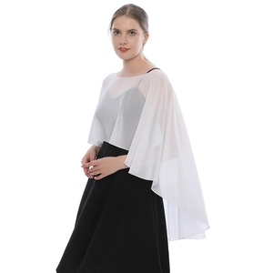 Elegant white chiffon shawl cape with irregular hem for wedding evening guest dresses