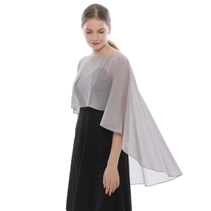 Detail of light gray chiffon shawl with high-low hem for evening dress covering