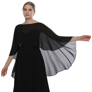 Elegant black chiffon shawl for evening dress featuring light translucent fabric and wavy edges