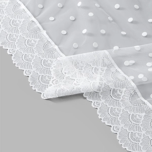 White lace triangle scarf with polka dot mesh and delicate scallop embroidery trim