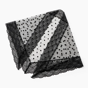 Elegant black lace bridal veil with polka dot mesh and intricate floral embroidery