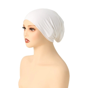 White mercerized cotton double-layer flat top hijab undercap shown on a mannequin head