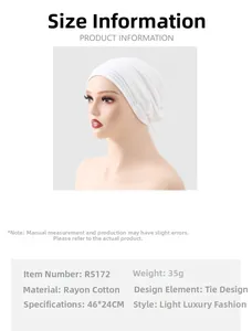 Dettagli del turbante in cotone mercerizzato bianco con dimensioni 46x24cm e peso di 35g