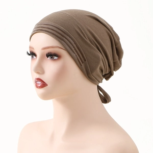 Cappello Turbante Da Donna In Cotone Mercerizzato Elastico Pieghe Sottocapo Hijab Con Cinturini Regolabili Copricapo Musulmano Antiscivolo