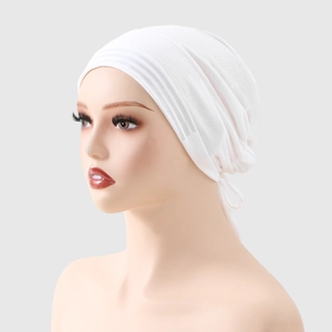 Foulard in maglia a pieghe bianco da donna, turbante elastico per la cura dei capelli