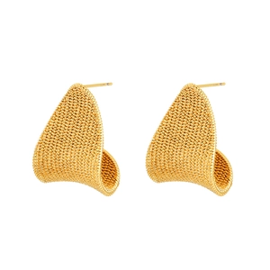 Textured gold-tone geometric triangle earrings with minimalist grainy finish for women