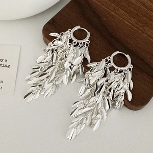 Boucles D'oreilles Pendantes À Pampilles En Feuille Cuivre Plaqué Argent Longue Frange Bijoux D'oreille Pour Femmes Mode Style Bohème