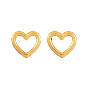 Minimalist brushed golden heart stud earrings for women with elegant hollow design