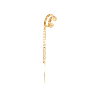 Elegant gold double-layer ear bone cuff with sparkling zircon accents and long chain tassels