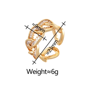 Detailansicht eines 9mm breiten Goldkettenrings mit Zirkonia-Inlay und Maßangaben