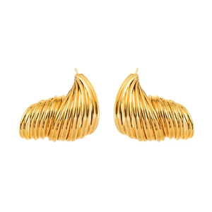Modern gold croissant hoop earrings with a layered spiral twisted design for women
