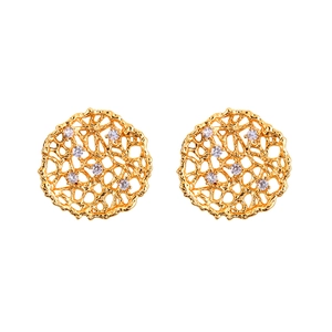 Elegant gold hollow woven stud earrings with cubic zirconia accents for women