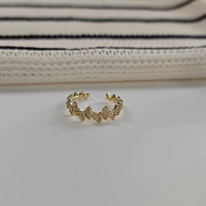 French style open ring with white butterfly charms and sparkling zircon accents