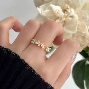 Elegant Flower Butterfly Open Ring Copper Micro Pave Zircon Enamel Adjustable Niche Design Fashion Jewelry For Women