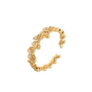 Elegant gold bow-knot open ring with sparkling zircon stones in a minimalist chic style