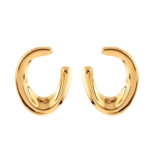 Polished gold C-shaped chunky stud earrings with a minimalist sleek metallic finish