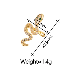 Detailed view of snake ear cuff dimensions with cubic zirconia and green gem eyes
