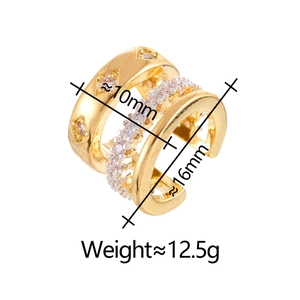 Detail view of triple-layered gold ear cuff with zircons, 10mm diameter and 16mm width