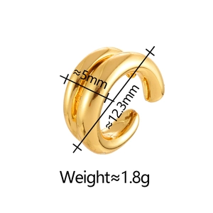 Macro detail of gold double-layer ear cuff showing 5mm width and 12.3mm diameter dimensions