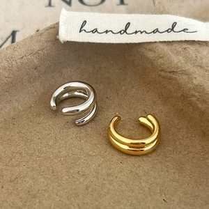 Minimalist double layer geometric ear cuffs in gold and silver finish for women