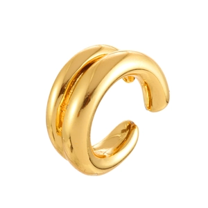 Minimalist double layer chunky gold C-shaped ear cuff with a high-polished metallic finish