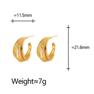 Minimalist gold-plated textured C-shaped hoop earrings with rippled metallic finish