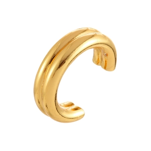 Manchette d'oreille double couche dorée avec texture rayée polie pour femme