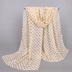 Polka dot chiffon scarf in cream beige with soft brown patterns and lightweight drape