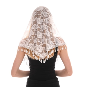 Women Lace Triangle Scarf Hollow Out Rose Floral Shawl With Water Droplet Tassels Elegant Decorative Fashion Accessories