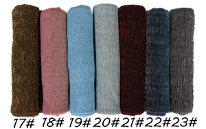 Nylon scarves collection with metallic gold threads in 7 colors and numbered tags