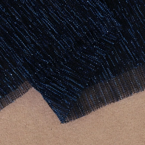 Deep blue breathable shawl with gold threads and pleated texture for summer fashion