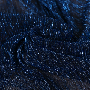 Deep blue sheer scarf with metallic glitter threads and soft breathable texture