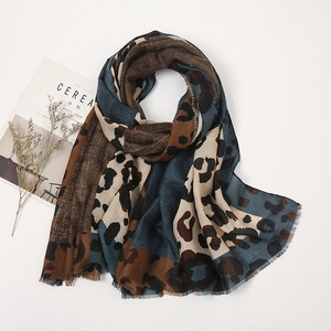 Women's Leopard Print Cotton Linen Scarf Fashion Color Block Shawl With Fringed Edge Sun Protection Wrap For Travel Casual