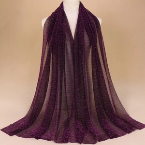 Breathable dark purple metallic scarf wrap with fine shimmering nylon threads on mannequin