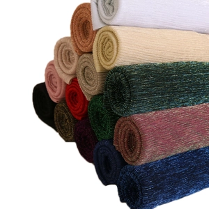 Pleated nylon scarf with metallic gold thread in various colors stacked diagonally