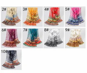 Detailed grid view showing nine colorful bohemian print chiffon neck scarves for women