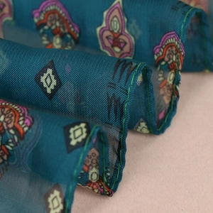 Breathable chiffon scarf with Indian ethnic floral pattern and fine rolled hem edges