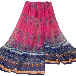 Bohemian style magenta chiffon scarf with ethnic print and lightweight breathable fabric