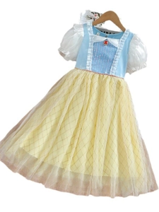 Robe de princesse Blanche-Neige pour filles avec corsage bleu et jupe en tulle jaune
