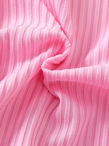Pink ribbed knit fabric detail for girls' flutter sleeve flower embroidery tulle dress