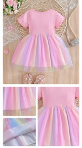 Détail de la jupe en tulle arc-en-ciel multicouche avec coutures de qualité et doublure blanche