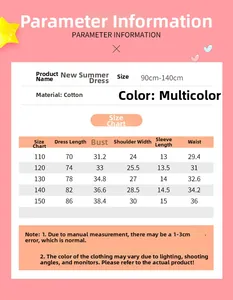 Detailed size chart for girls summer cotton dress with precise measurements and fit guide