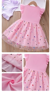 Détail d'une robe tutu rose pour filles avec manches volantées et jupe en tulle à paillettes