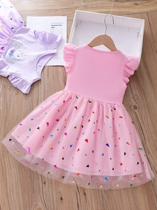 Robe de princesse licorne en tulle pour filles avec manches à volants et motifs colorés