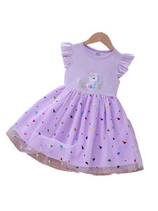 Robe licorne violette pour filles avec jupe en tulle à paillettes pour l'été