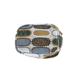 Ethnic embroidered mini coin purse with colorful oval patterns and metal zipper