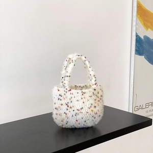 Mini Sac À Main En Peluche Pour Femme Pois Colorés Tricoté Fausse Fourrure Cabas Doux Accessoire De Mode